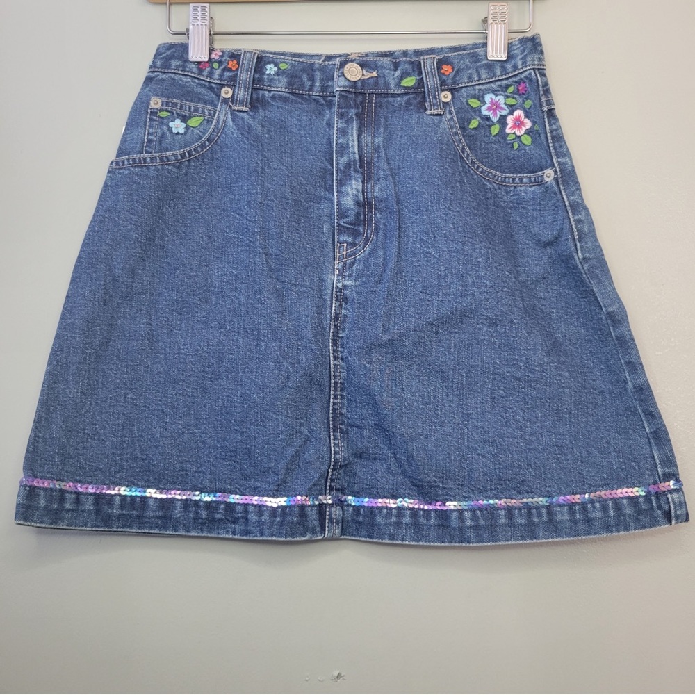 NWT GAP Denim Skirt w/ Floral Embroidery and Sequins Girls Size 16